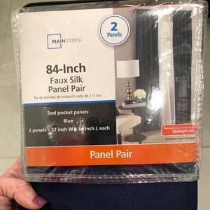 84” long Navy Blue Faux Silk curtain (set of 2)